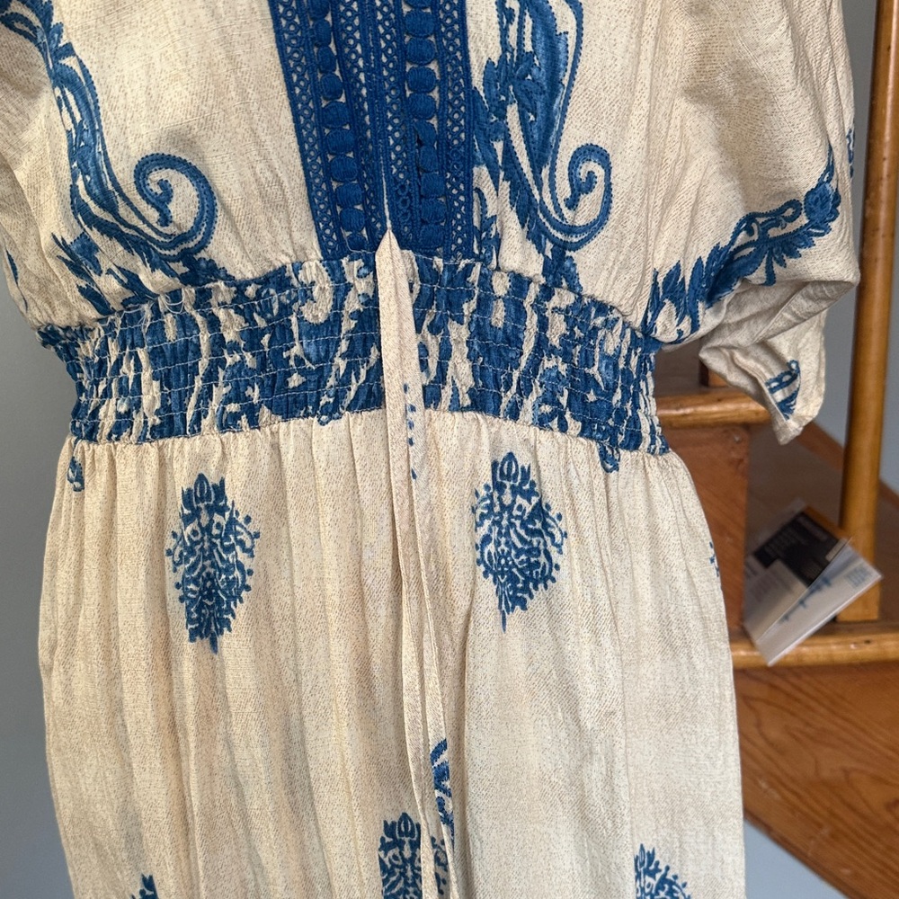 Blue and Cream Maxi Women's Dress - Picture 4 of 9